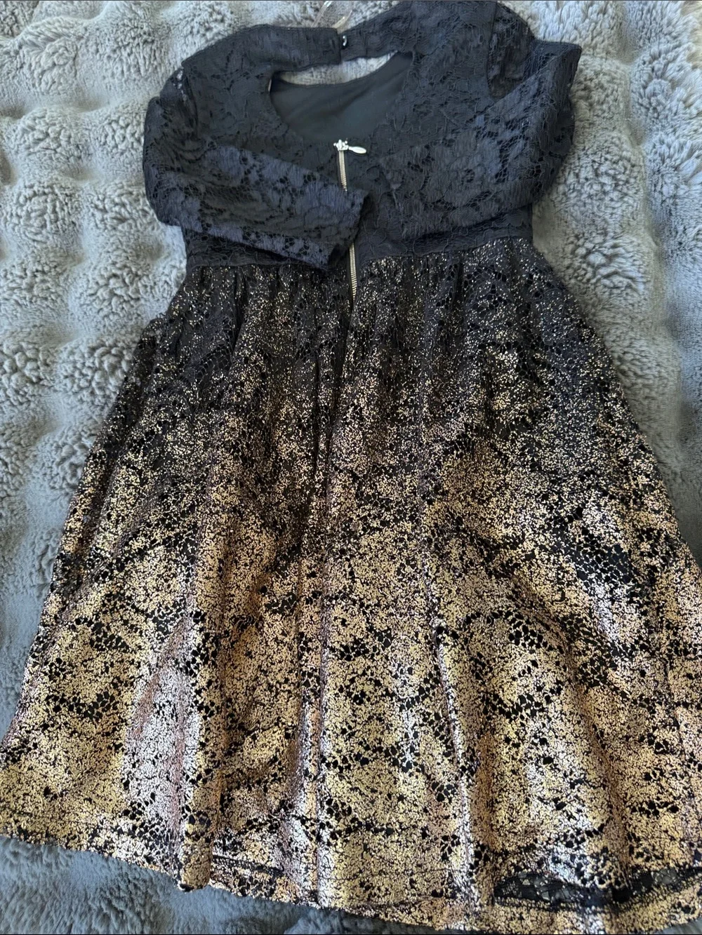 Blush By Angels Black Lace Top Metallic Gold Ombre Tulle Formal Dress like new